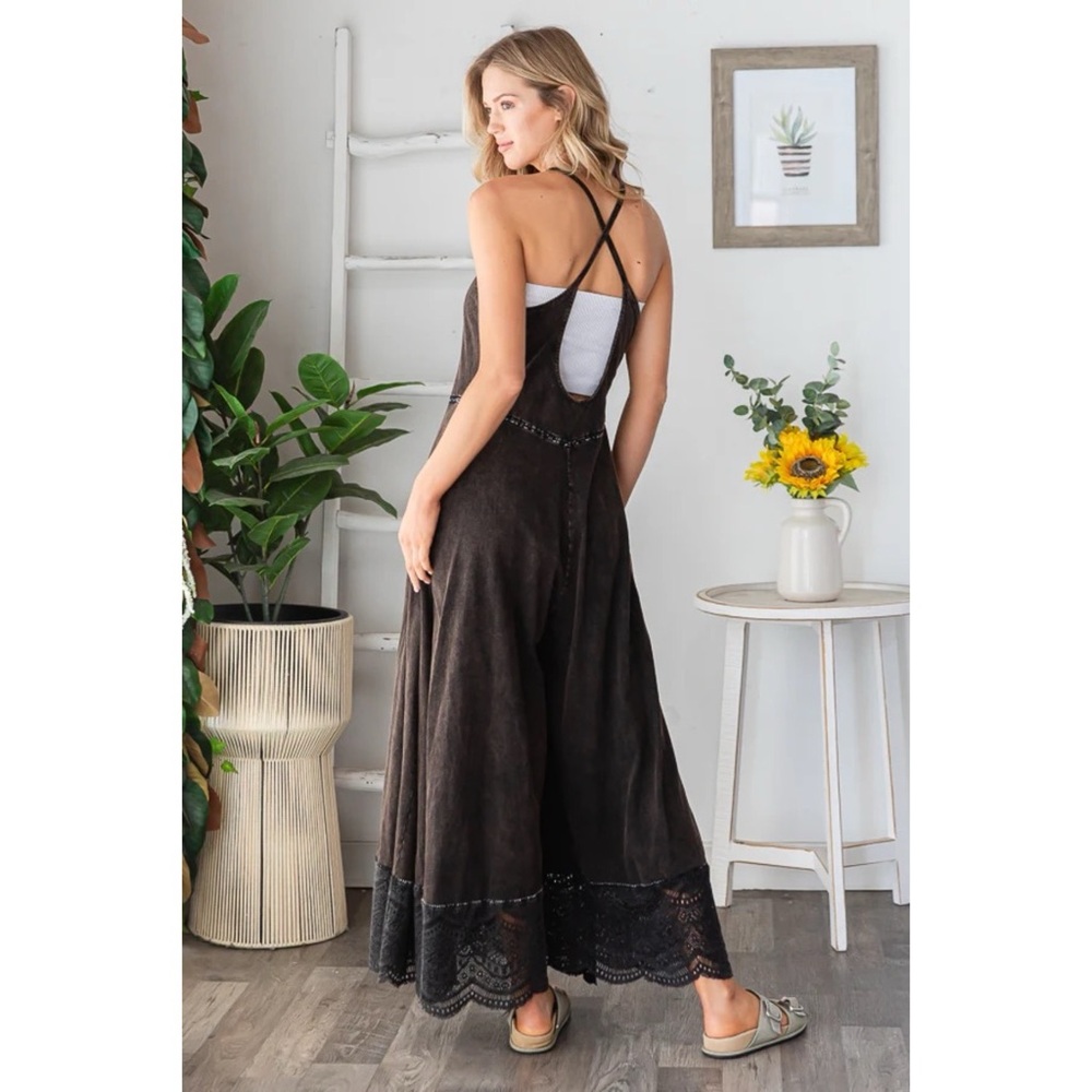 Oli & Hali Black Jumpsuit | Wide Leg, Lace Trim | Coastal Chic - Picture 5 of 8